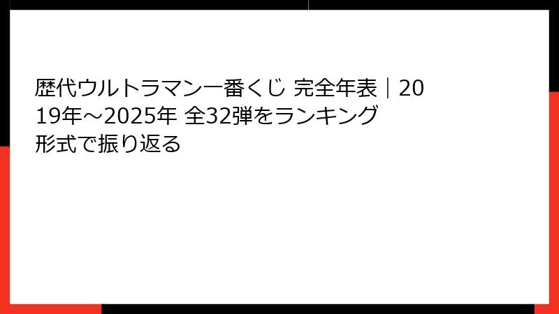 歴代ウルトラマン一番くじ 完全年表｜2019年〜2025年 全32弾をランキング形式で振り返る
