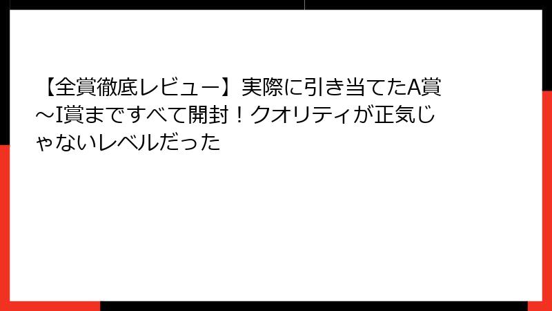 【全賞徹底レビュー】実際に引き当てたA賞〜I賞まですべて開封！クオリティが正気じゃないレベルだった