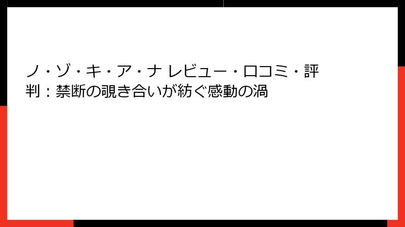 ノ・ゾ・キ・ア・ナ レビュー・口コミ・評判：禁断の覗き合いが紡ぐ感動の渦