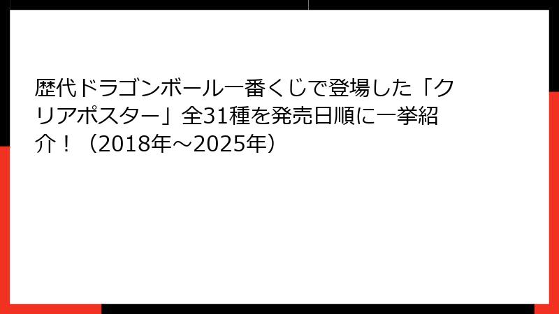 歴代ドラゴンボール一番くじで登場した「クリアポスター」全31種を発売日順に一挙紹介!(2018年〜2025年)