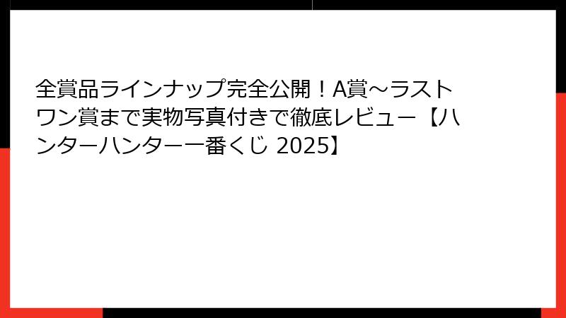 全賞品ラインナップ完全公開！A賞〜ラストワン賞まで実物写真付きで徹底レビュー【ハンターハンター一番くじ 2025】