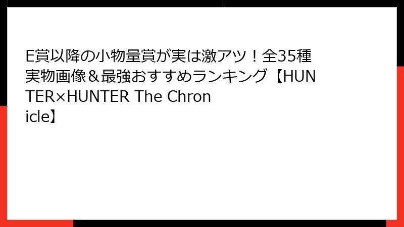 E賞以降の小物量賞が実は激アツ！全35種実物画像＆最強おすすめランキング【HUNTER×HUNTER The Chronicle】