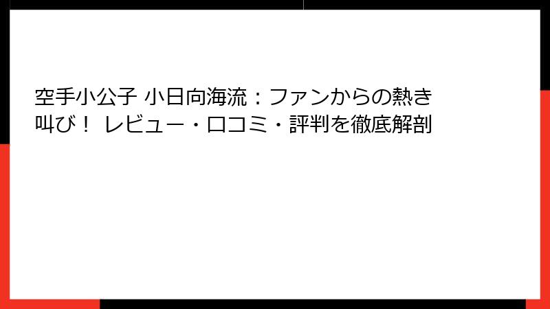 空手小公子 小日向海流：ファンからの熱き叫び！ レビュー・口コミ・評判を徹底解剖