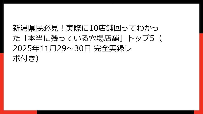 新潟県民必見！実際に10店舗回ってわかった「本当に残っている穴場店舗」トップ5（2025年11月29～30日 完全実録レポ付き）