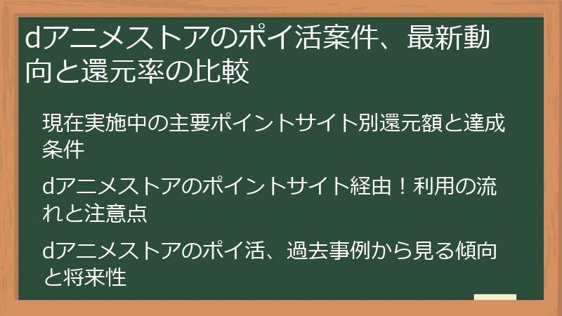 dアニメストアのポイ活案件、最新動向と還元率の比較