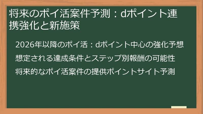 将来のポイ活案件予測：dポイント連携強化と新施策