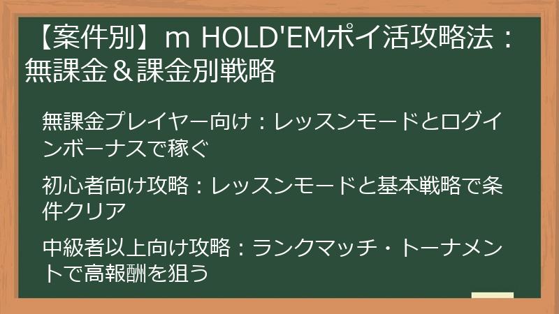 【案件別】m HOLD'EMポイ活攻略法：無課金＆課金別戦略