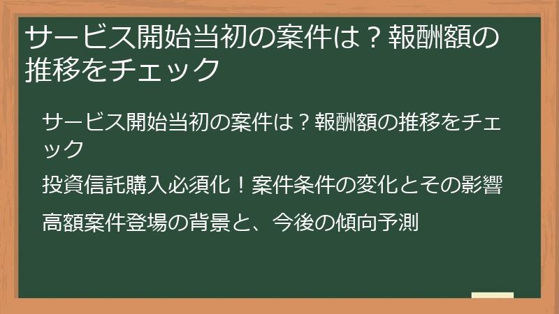 サービス開始当初の案件は？報酬額の推移をチェック