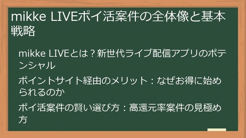 mikke LIVEポイ活案件の全体像と基本戦略