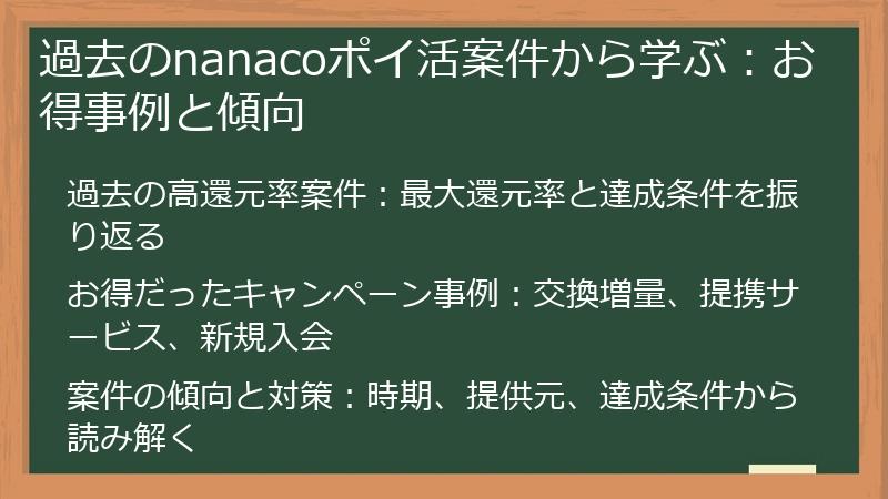 過去のnanacoポイ活案件から学ぶ：お得事例と傾向
