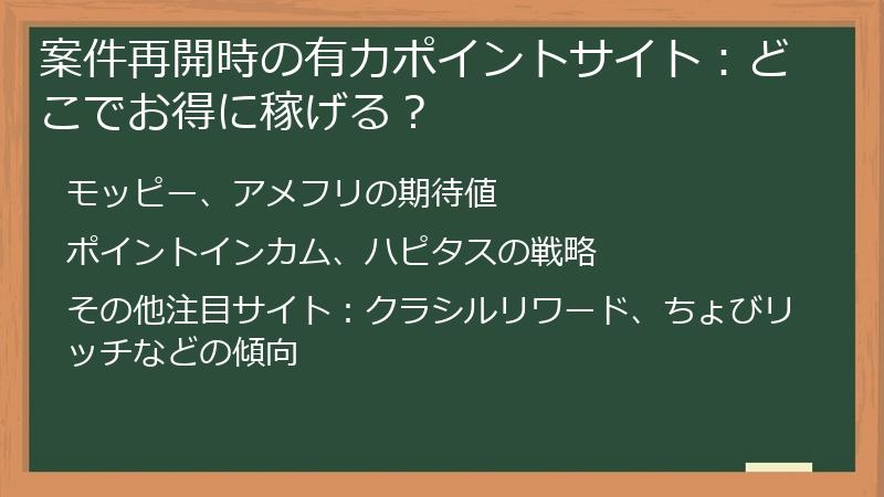 案件再開時の有力ポイントサイト：どこでお得に稼げる？
