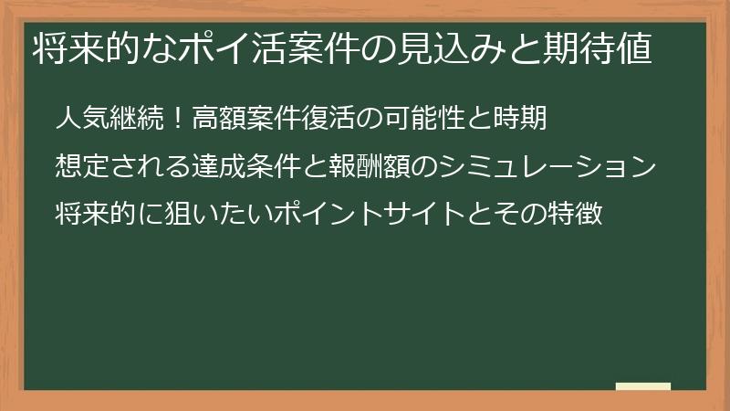 将来的なポイ活案件の見込みと期待値