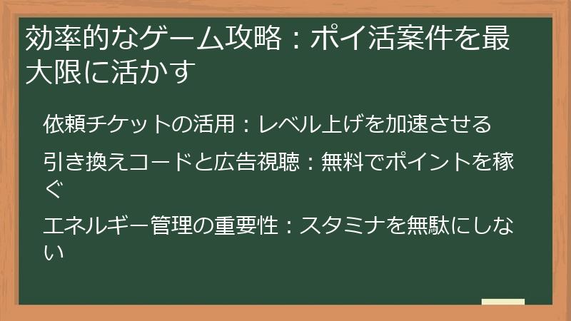 効率的なゲーム攻略：ポイ活案件を最大限に活かす