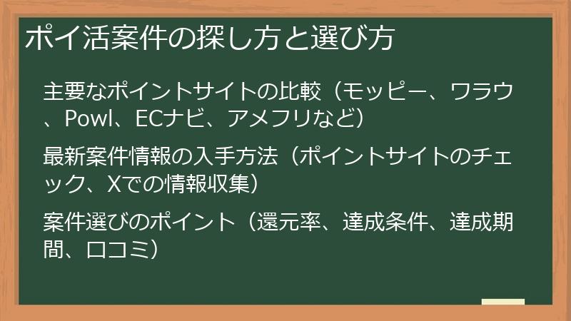 ポイ活案件の探し方と選び方