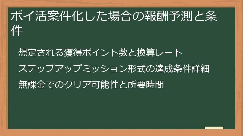 ポイ活案件化した場合の報酬予測と条件