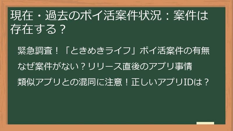 現在・過去のポイ活案件状況：案件は存在する？