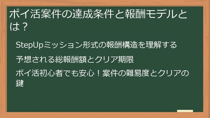ポイ活案件の達成条件と報酬モデルとは？