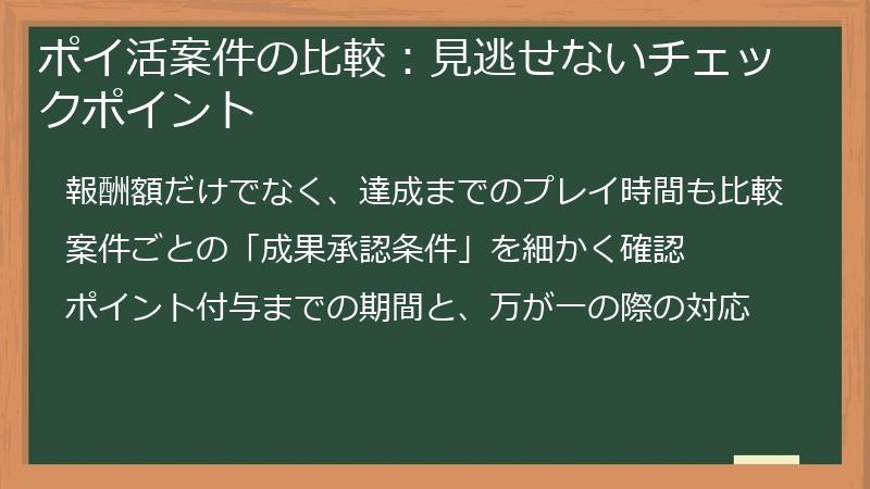 ポイ活案件の比較：見逃せないチェックポイント