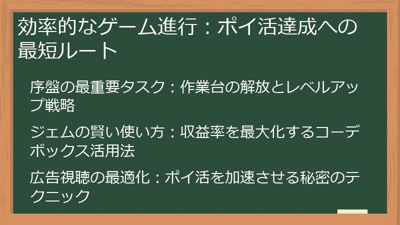 効率的なゲーム進行：ポイ活達成への最短ルート