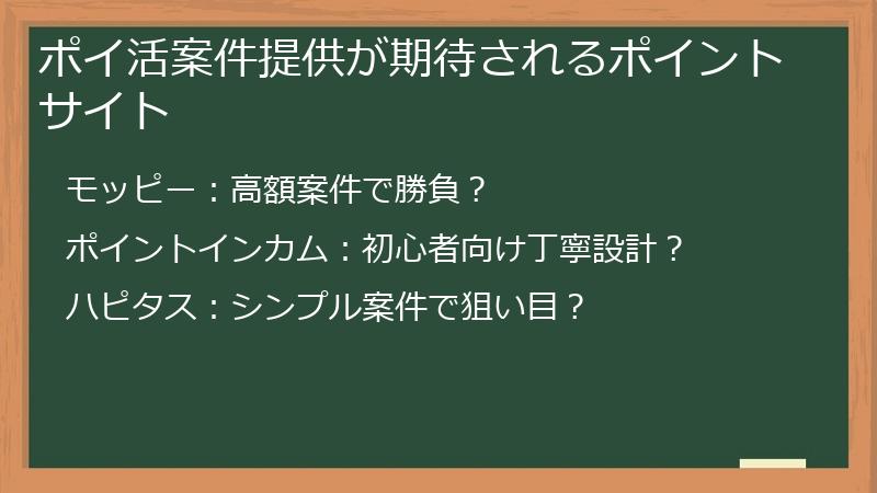 ポイ活案件提供が期待されるポイントサイト