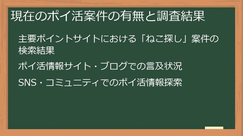 現在のポイ活案件の有無と調査結果