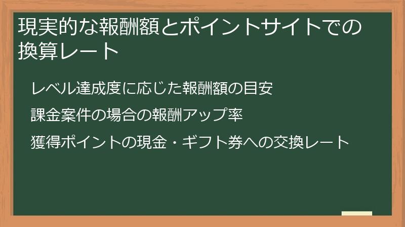 現実的な報酬額とポイントサイトでの換算レート