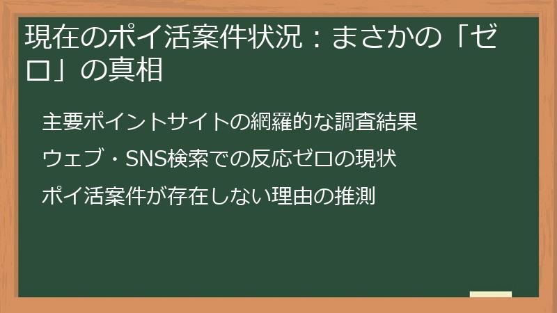 現在のポイ活案件状況：まさかの「ゼロ」の真相