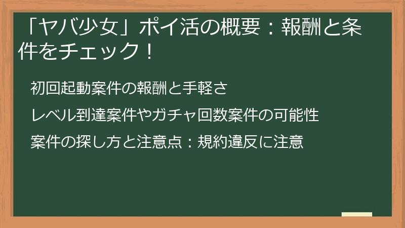 「ヤバ少女」ポイ活の概要：報酬と条件をチェック！