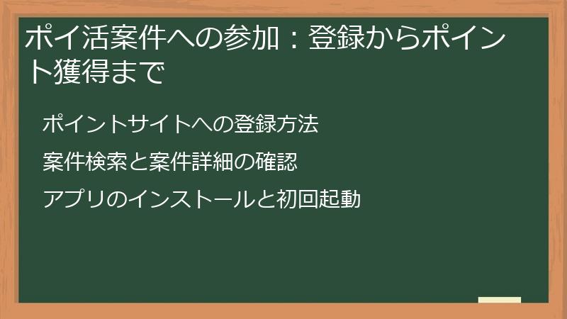 ポイ活案件への参加：登録からポイント獲得まで