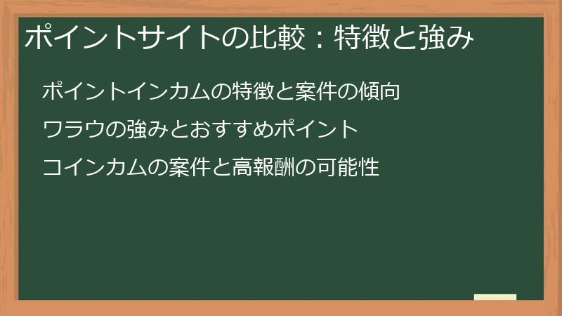 ポイントサイトの比較：特徴と強み