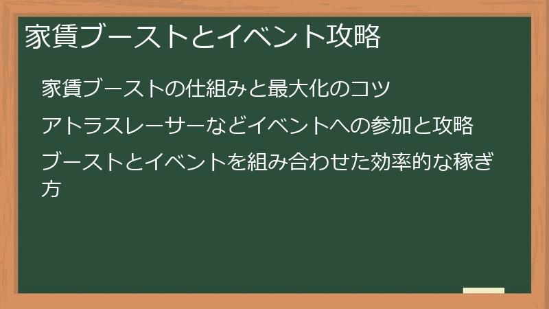 家賃ブーストとイベント攻略
