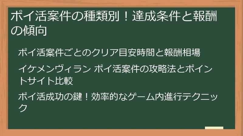 ポイ活案件の種類別！達成条件と報酬の傾向