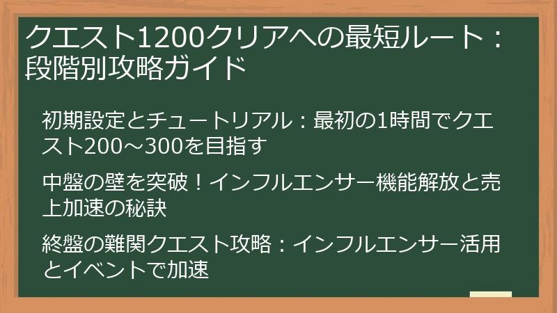 クエスト1200クリアへの最短ルート：段階別攻略ガイド