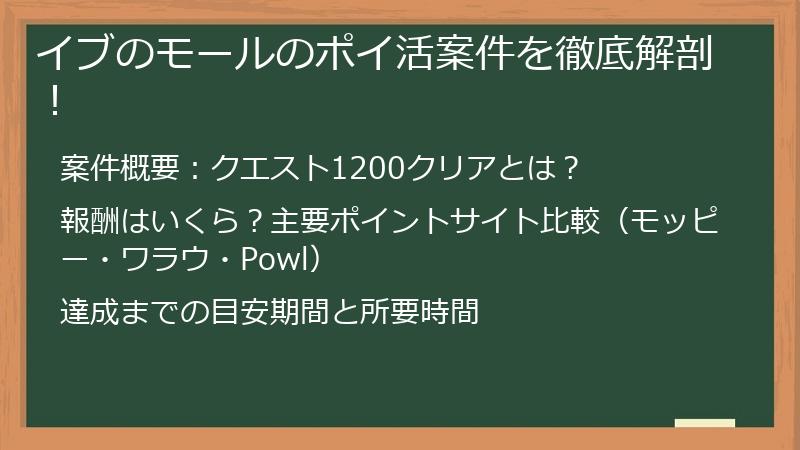 イブのモールのポイ活案件を徹底解剖！