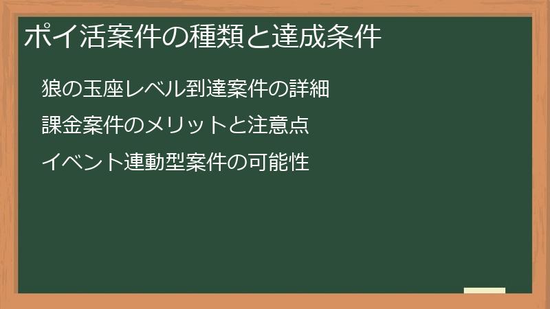 ポイ活案件の種類と達成条件