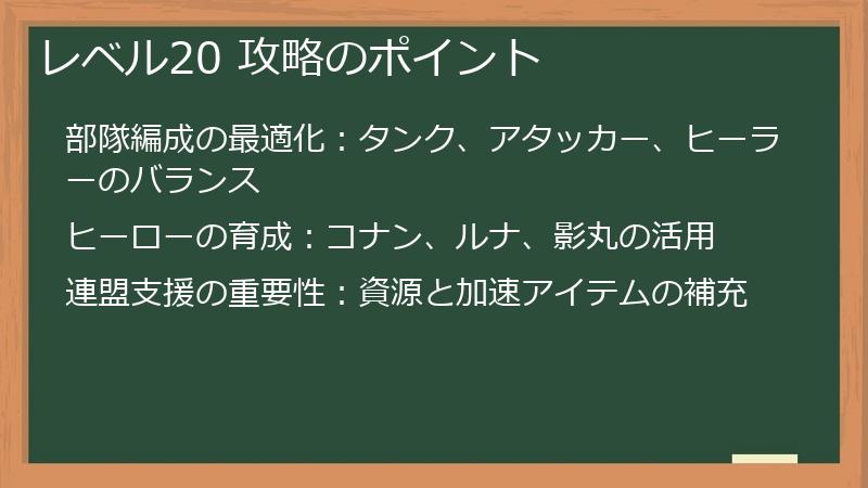 レベル20 攻略のポイント