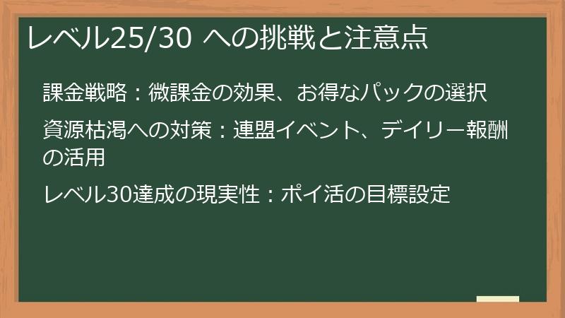 レベル25/30 への挑戦と注意点