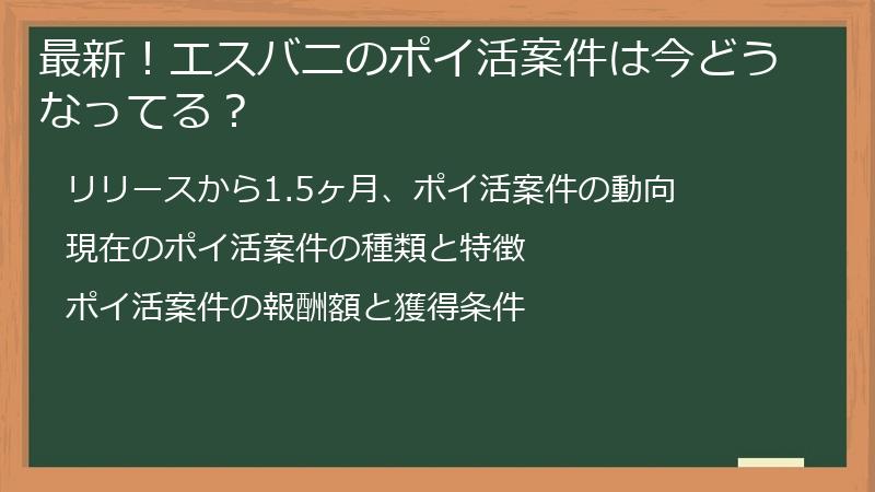 最新！エスバニのポイ活案件は今どうなってる？