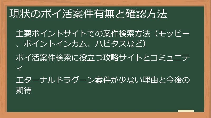 現状のポイ活案件有無と確認方法