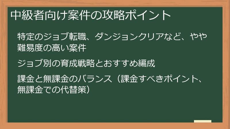 中級者向け案件の攻略ポイント
