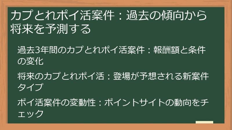 カプとれポイ活案件：過去の傾向から将来を予測する