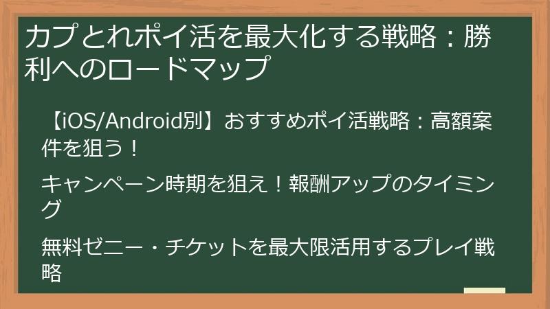 カプとれポイ活を最大化する戦略：勝利へのロードマップ