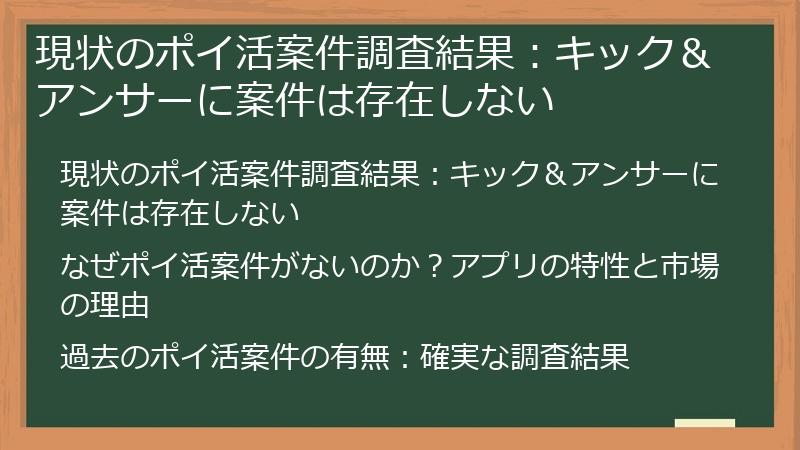 現状のポイ活案件調査結果：キック＆アンサーに案件は存在しない