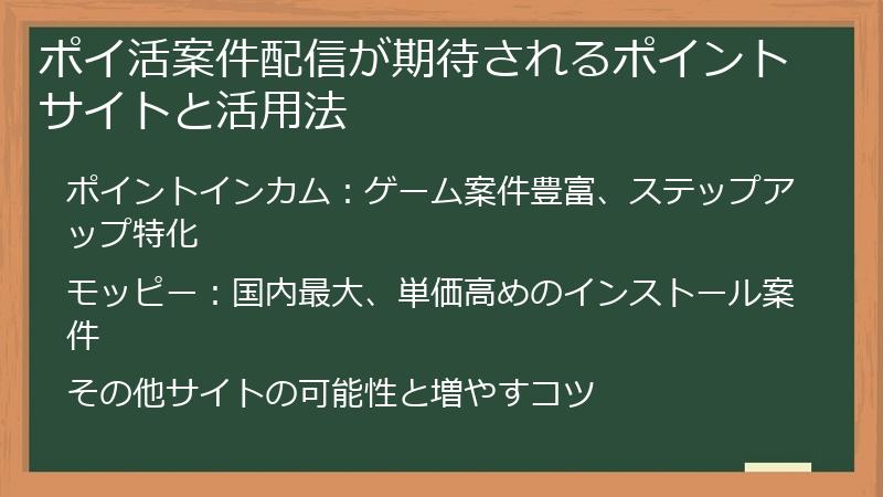 ポイ活案件配信が期待されるポイントサイトと活用法