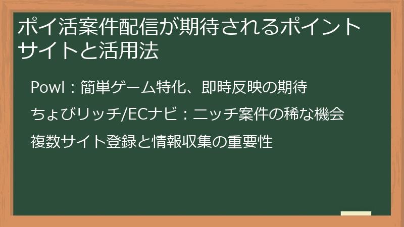 ポイ活案件配信が期待されるポイントサイトと活用法