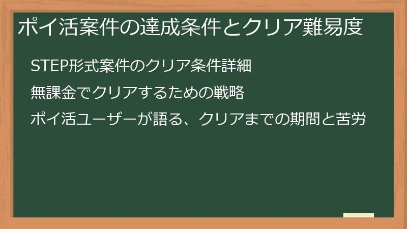 ポイ活案件の達成条件とクリア難易度