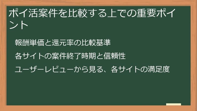 ポイ活案件を比較する上での重要ポイント