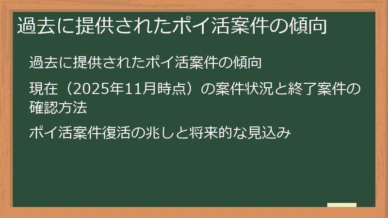 過去に提供されたポイ活案件の傾向
