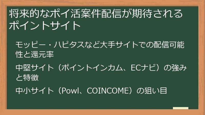 将来的なポイ活案件配信が期待されるポイントサイト