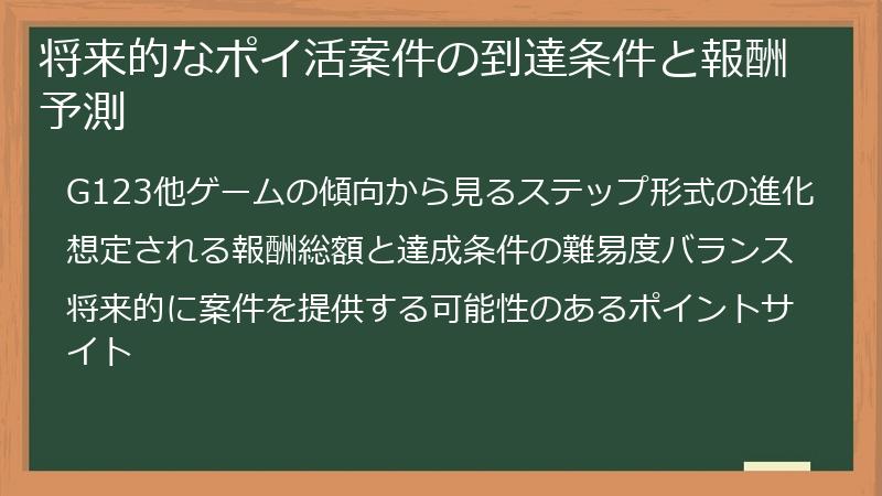 将来的なポイ活案件の到達条件と報酬予測